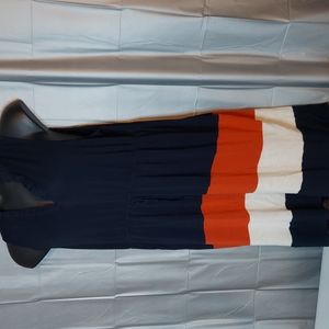 Pink Rose Brand Navy, Rust Orange and Khaki Sleevless dress.